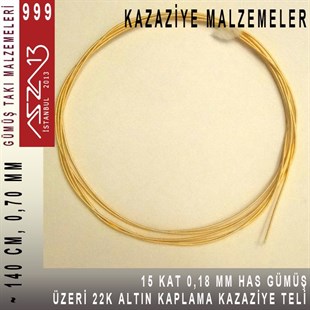 15 Kat (18 Mikron Telden), 140 cm, 1000K Gümüş 22K Altın Kaplamalı Kazaziye Teli / Paket İçeriği 1 Adet