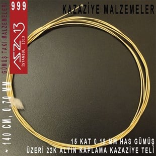 15 Kat (18 Mikron Telden), 140 cm, 1000K Gümüş 22K Altın Kaplamalı Kazaziye Teli / Paket İçeriği 1 Adet