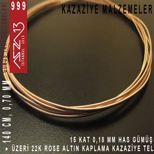 15 Kat (18 Mikron Telden), 140 cm, 1000K Gümüş 22K Rose Altın Kaplamalı Kazaziye Teli / Paket İçeriği 1 Adet