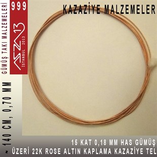 15 Kat (18 Mikron Telden), 140 cm, 1000K Gümüş 22K Rose Altın Kaplamalı Kazaziye Teli / Paket İçeriği 1 Adet