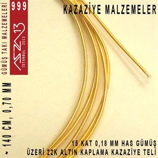 15 Kat (18 Mikron Telden), 140 cm, 1000K Gümüş 22K Altın Kaplamalı Kazaziye Teli / Paket İçeriği 1 Adet