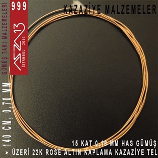 15 Kat (18 Mikron Telden), 140 cm, 1000K Gümüş 22K Rose Altın Kaplamalı Kazaziye Teli / Paket İçeriği 1 Adet