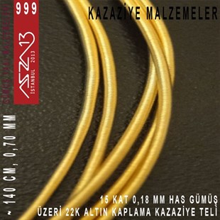 15 Kat (18 Mikron Telden), 140 cm, 1000K Gümüş 22K Altın Kaplamalı Kazaziye Teli / Paket İçeriği 1 Adet