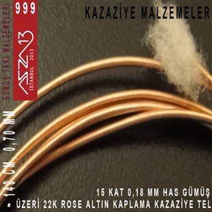 15 Kat (18 Mikron Telden), 140 cm, 1000K Gümüş 22K Rose Altın Kaplamalı Kazaziye Teli / Paket İçeriği 1 Adet
