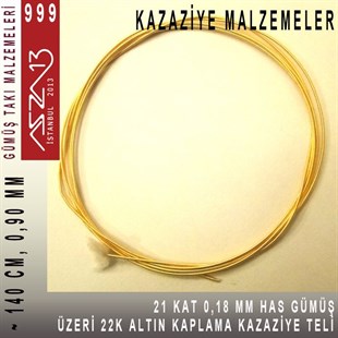 21 Kat (18 Mikron Telden), 140 cm, 1000K Gümüş 22K Altın Kaplamalı Kazaziye Teli / Paket İçeriği 1 Adet