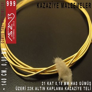 21 Kat (18 Mikron Telden), 140 cm, 1000K Gümüş 22K Altın Kaplamalı Kazaziye Teli / Paket İçeriği 1 Adet