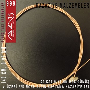 21 Kat (18 Mikron Telden), 140 cm, 1000K Gümüş 22K Rose Altın Kaplamalı Kazaziye Teli / Paket İçeriği 1 Adet