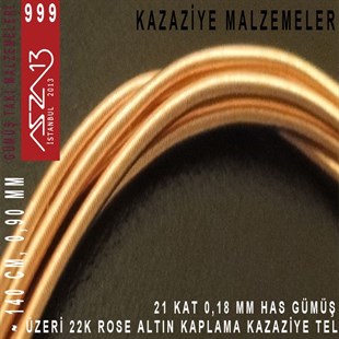 21 Kat (18 Mikron Telden), 140 cm, 1000K Gümüş 22K Rose Altın Kaplamalı Kazaziye Teli / Paket İçeriği 1 Adet