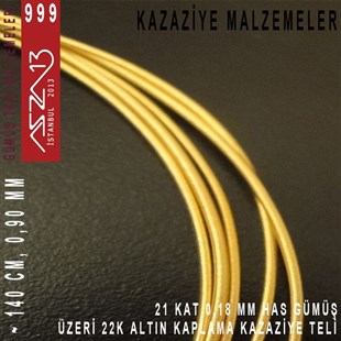21 Kat (18 Mikron Telden), 140 cm, 1000K Gümüş 22K Altın Kaplamalı Kazaziye Teli / Paket İçeriği 1 Adet