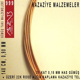 21 Kat (18 Mikron Telden), 140 cm, 1000K Gümüş 22K Rose Altın Kaplamalı Kazaziye Teli / Paket İçeriği 1 Adet