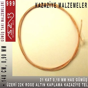 21 Kat (18 Mikron Telden), 140 cm, 1000K Gümüş 22K Rose Altın Kaplamalı Kazaziye Teli / Paket İçeriği 1 Adet