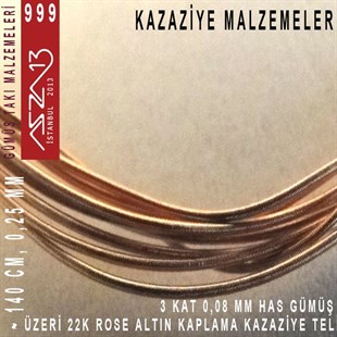 3 Kat (8 Mikron Telden), 140 cm, 1000K Gümüş 22K Rose Altın Kaplamalı Kazaziye Teli / Paket İçeriği 1 Adet
