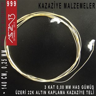 3 Kat (8 Mikron Telden), 140 cm, 1000K Gümüş 22K Altın Kaplamalı Kazaziye Teli / Paket İçeriği 1 Adet