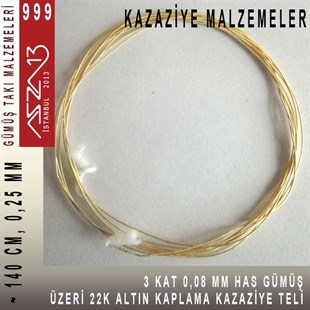 3 Kat (8 Mikron Telden), 140 cm, 1000K Gümüş 22K Altın Kaplamalı Kazaziye Teli / Paket İçeriği 1 Adet