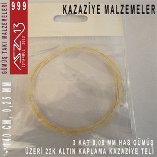 3 Kat (8 Mikron Telden), 140 cm, 1000K Gümüş 22K Altın Kaplamalı Kazaziye Teli / Paket İçeriği 1 Adet