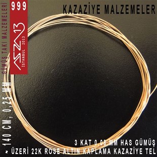 3 Kat (8 Mikron Telden), 140 cm, 1000K Gümüş 22K Rose Altın Kaplamalı Kazaziye Teli / Paket İçeriği 1 Adet