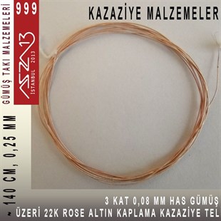 3 Kat (8 Mikron Telden), 140 cm, 1000K Gümüş 22K Rose Altın Kaplamalı Kazaziye Teli / Paket İçeriği 1 Adet