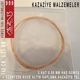 3 Kat (8 Mikron Telden), 140 cm, 1000K Gümüş 22K Rose Altın Kaplamalı Kazaziye Teli / Paket İçeriği 1 Adet
