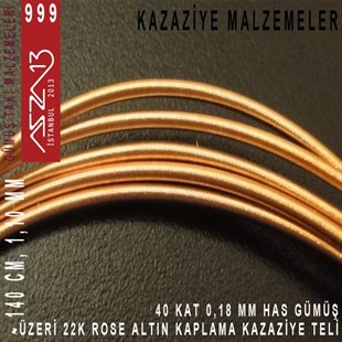 40 Kat (18 Mikron Telden), 140 cm, 1000K Gümüş 22K Rose Altın Kaplamalı Kazaziye Teli / Paket İçeriği 1 Adet