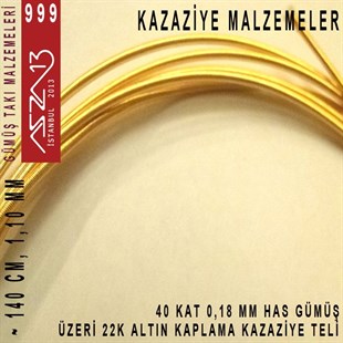 40 Kat (18 Mikron Telden), 140 cm, 1000K Gümüş 22K Altın Kaplamalı Kazaziye Teli / Paket İçeriği 1 Adet
