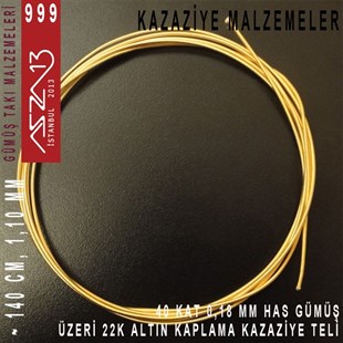 40 Kat (18 Mikron Telden), 140 cm, 1000K Gümüş 22K Altın Kaplamalı Kazaziye Teli / Paket İçeriği 1 Adet