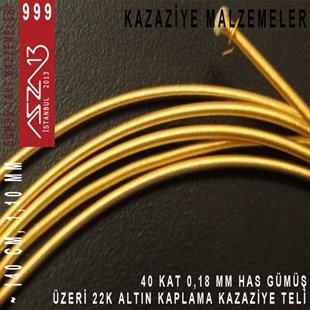 40 Kat (18 Mikron Telden), 140 cm, 1000K Gümüş 22K Altın Kaplamalı Kazaziye Teli / Paket İçeriği 1 Adet