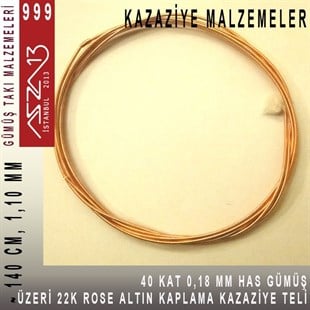 40 Kat (18 Mikron Telden), 140 cm, 1000K Gümüş 22K Rose Altın Kaplamalı Kazaziye Teli / Paket İçeriği 1 Adet