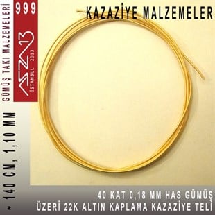 40 Kat (18 Mikron Telden), 140 cm, 1000K Gümüş 22K Altın Kaplamalı Kazaziye Teli / Paket İçeriği 1 Adet