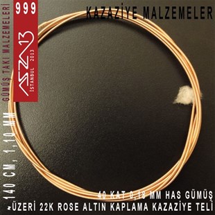40 Kat (18 Mikron Telden), 140 cm, 1000K Gümüş 22K Rose Altın Kaplamalı Kazaziye Teli / Paket İçeriği 1 Adet