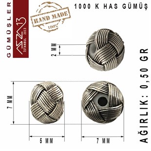 5x7 mm Çaplarında 1000K Eskitilmiş Gümüş Kazaziye Top / Paket İçeriği 1 Adet