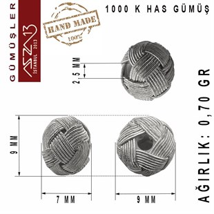 7x9 mm Çaplarında 1000K Gümüş Kazaziye Top / Paket İçeriği 1 Adet