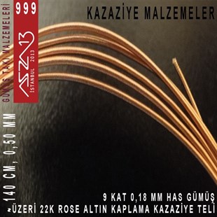 9 Kat (18 Mikron Telden), 140 cm, 1000K Gümüş 22K Rose Altın Kaplamalı Kazaziye Teli / Paket İçeriği 1 Adet