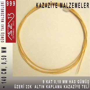 9 Kat (18 Mikron Telden), 140 cm, 1000K Gümüş 22K Altın Kaplamalı Kazaziye Teli / Paket İçeriği 1 Adet