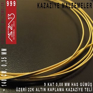 9 Kat (8 Mikron Telden), 140 cm, 1000K Gümüş 22K Altın Kaplamalı Kazaziye Teli / Paket İçeriği 1 Adet