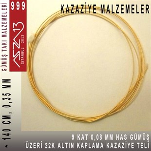 9 Kat (8 Mikron Telden), 140 cm, 1000K Gümüş 22K Altın Kaplamalı Kazaziye Teli / Paket İçeriği 1 Adet