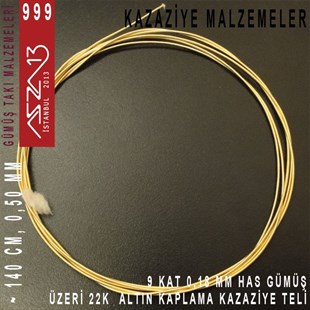 9 Kat (18 Mikron Telden), 140 cm, 1000K Gümüş 22K Altın Kaplamalı Kazaziye Teli / Paket İçeriği 1 Adet