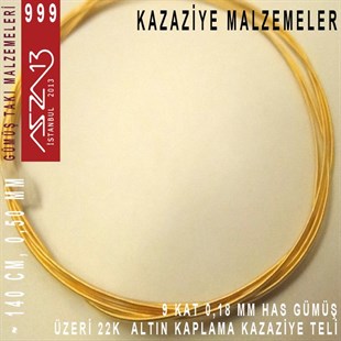 9 Kat (18 Mikron Telden), 140 cm, 1000K Gümüş 22K Altın Kaplamalı Kazaziye Teli / Paket İçeriği 1 Adet