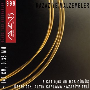 9 Kat (8 Mikron Telden), 140 cm, 1000K Gümüş 22K Altın Kaplamalı Kazaziye Teli / Paket İçeriği 1 Adet