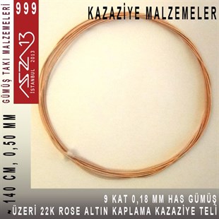 9 Kat (18 Mikron Telden), 140 cm, 1000K Gümüş 22K Rose Altın Kaplamalı Kazaziye Teli / Paket İçeriği 1 Adet