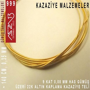 9 Kat (8 Mikron Telden), 140 cm, 1000K Gümüş 22K Altın Kaplamalı Kazaziye Teli / Paket İçeriği 1 Adet