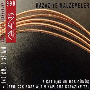 9 Kat (8 Mikron Telden), 140 cm, 1000K Gümüş 22K Rose Altın Kaplamalı Kazaziye Teli / Paket İçeriği 1 Adet