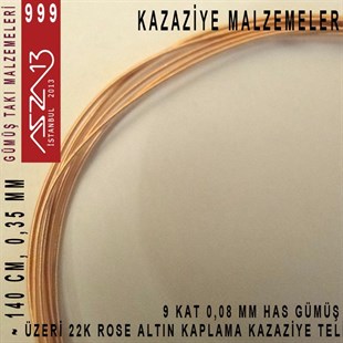 9 Kat (8 Mikron Telden), 140 cm, 1000K Gümüş 22K Rose Altın Kaplamalı Kazaziye Teli / Paket İçeriği 1 Adet