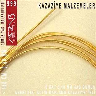 9 Kat (18 Mikron Telden), 140 cm, 1000K Gümüş 22K Altın Kaplamalı Kazaziye Teli / Paket İçeriği 1 Adet