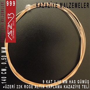 9 Kat (18 Mikron Telden), 140 cm, 1000K Gümüş 22K Rose Altın Kaplamalı Kazaziye Teli / Paket İçeriği 1 Adet