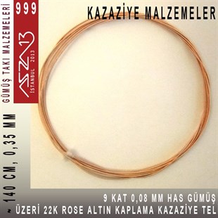 9 Kat (8 Mikron Telden), 140 cm, 1000K Gümüş 22K Rose Altın Kaplamalı Kazaziye Teli / Paket İçeriği 1 Adet