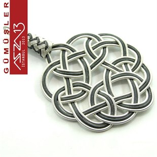 Sürgülü 35 mm Aşk Düğümü 1000 K Oksitli Gümüş Elişi Kazaziye Fligran