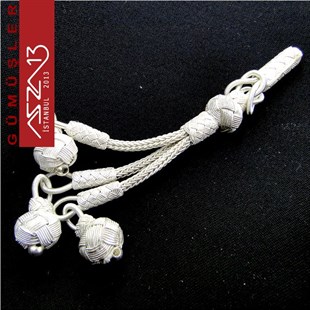 Üç Top Sallantılı 8 cm 1000 K Sade Gümüş Elişi Kazaziye Püskül