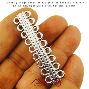 Gümüş Kaplama, 9 Kulplu Mıknatıslı Kilit / Paket İçeriği 1 Adet