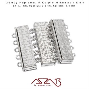 Gümüş Kaplama, 5 Kulplu Mıknatıslı Kilit / Paket İçeriği 1 Adet