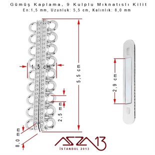 Gümüş Kaplama, 9 Kulplu Mıknatıslı Kilit / Paket İçeriği 1 Adet